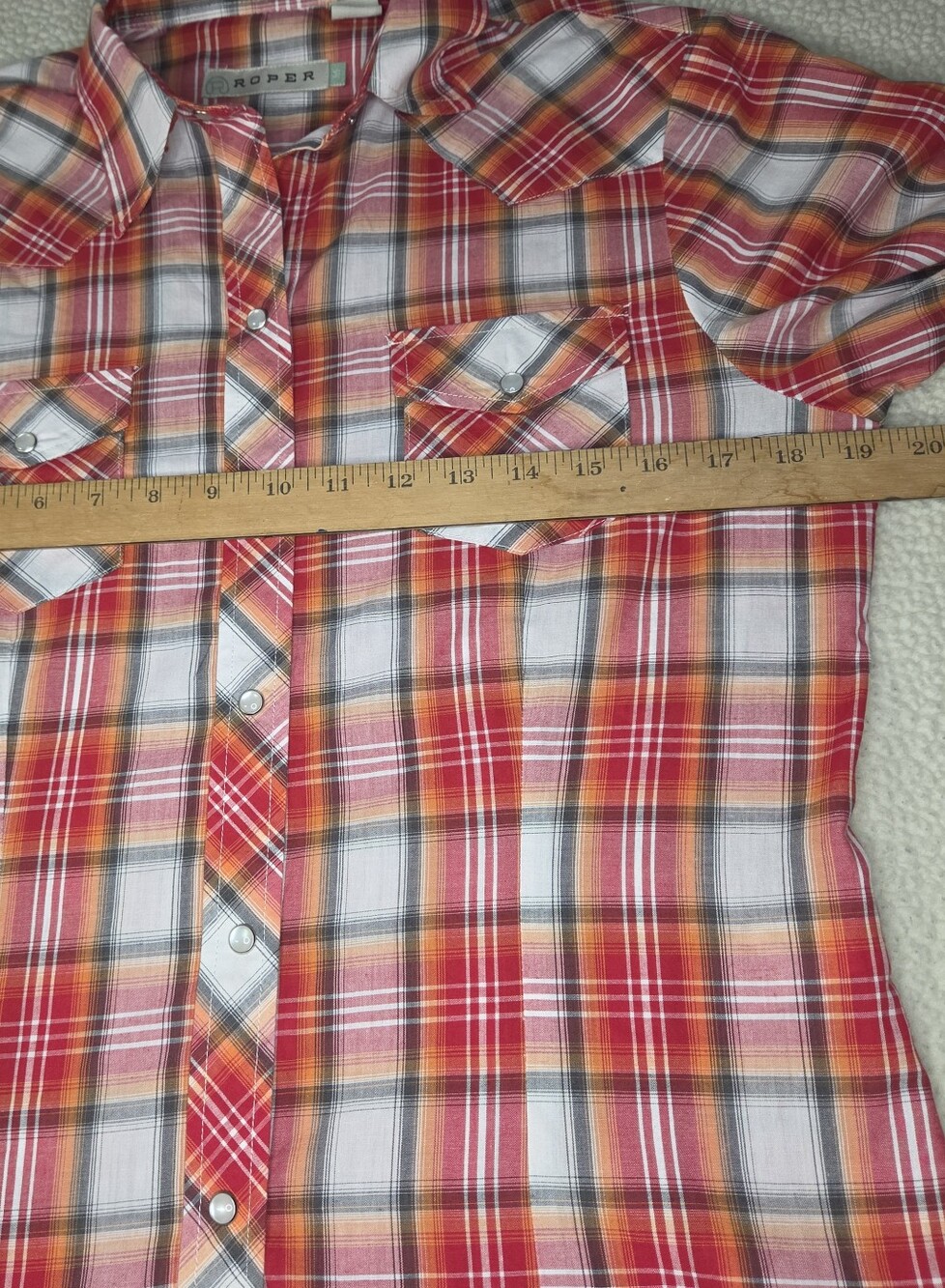 Roper Red Plaid Button-Up Shirt With Pearl Snaps Women's Size Medium - Picture 3 of 7
